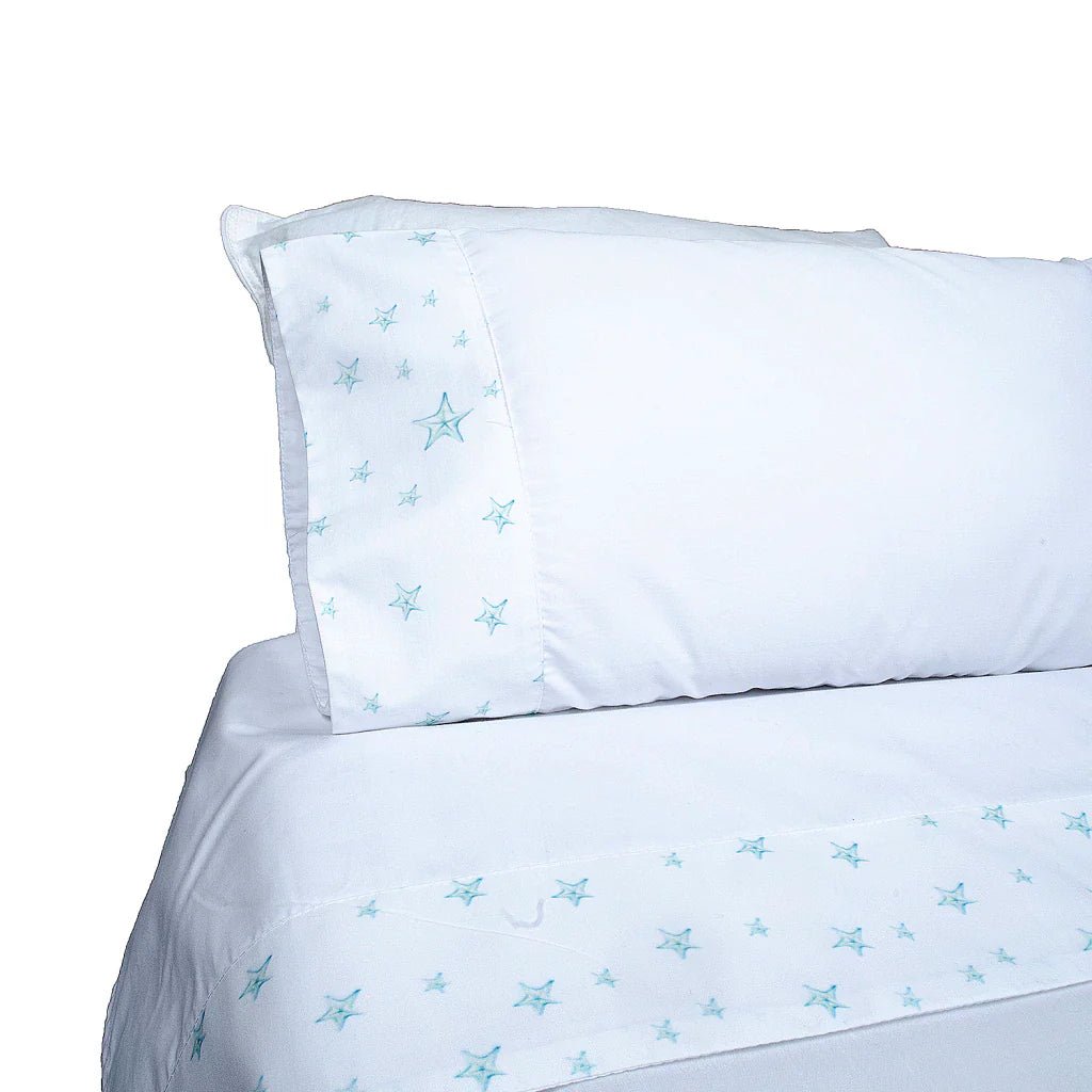 Sabanas Cuna Chica Estrellas Aqua | Sábanas para cuna - Blanca